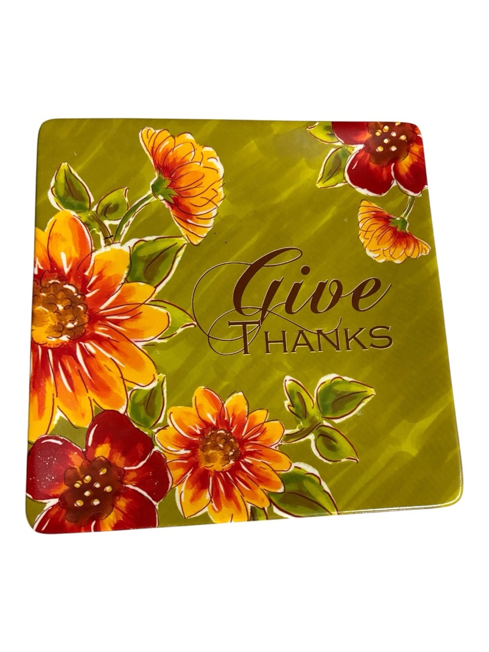 Give Thanks Floral Decorative Serving Tray - Olive Green & Orange